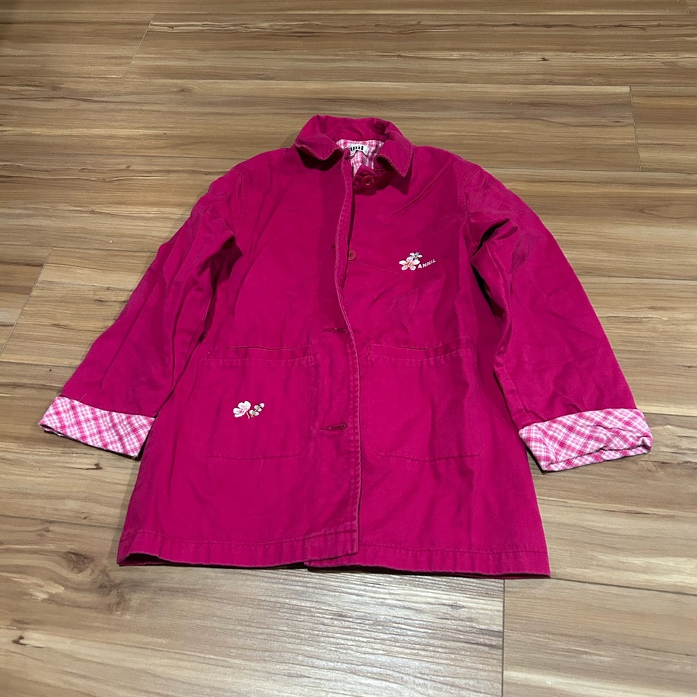 Anniel Pink Raincoat with Decorative Cuffs and Embroidery Size 6/7